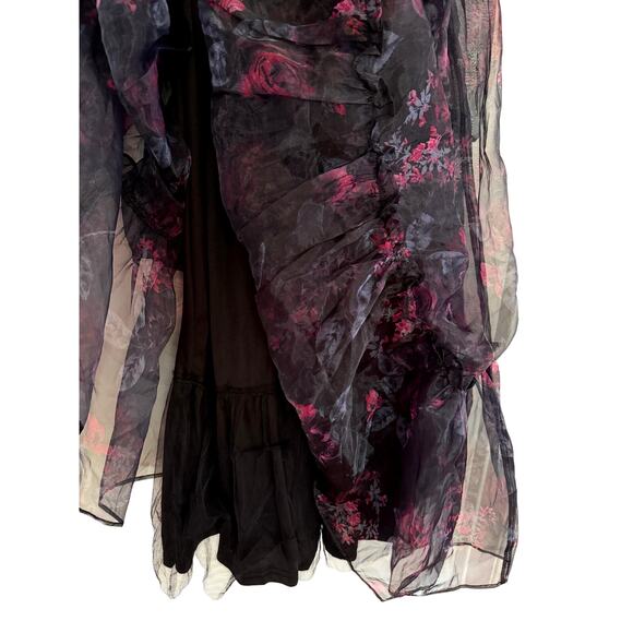Petal and Pup Women's Midi Dress Small chiffon black floral dark fairy goth vamp - Picture 4 of 7